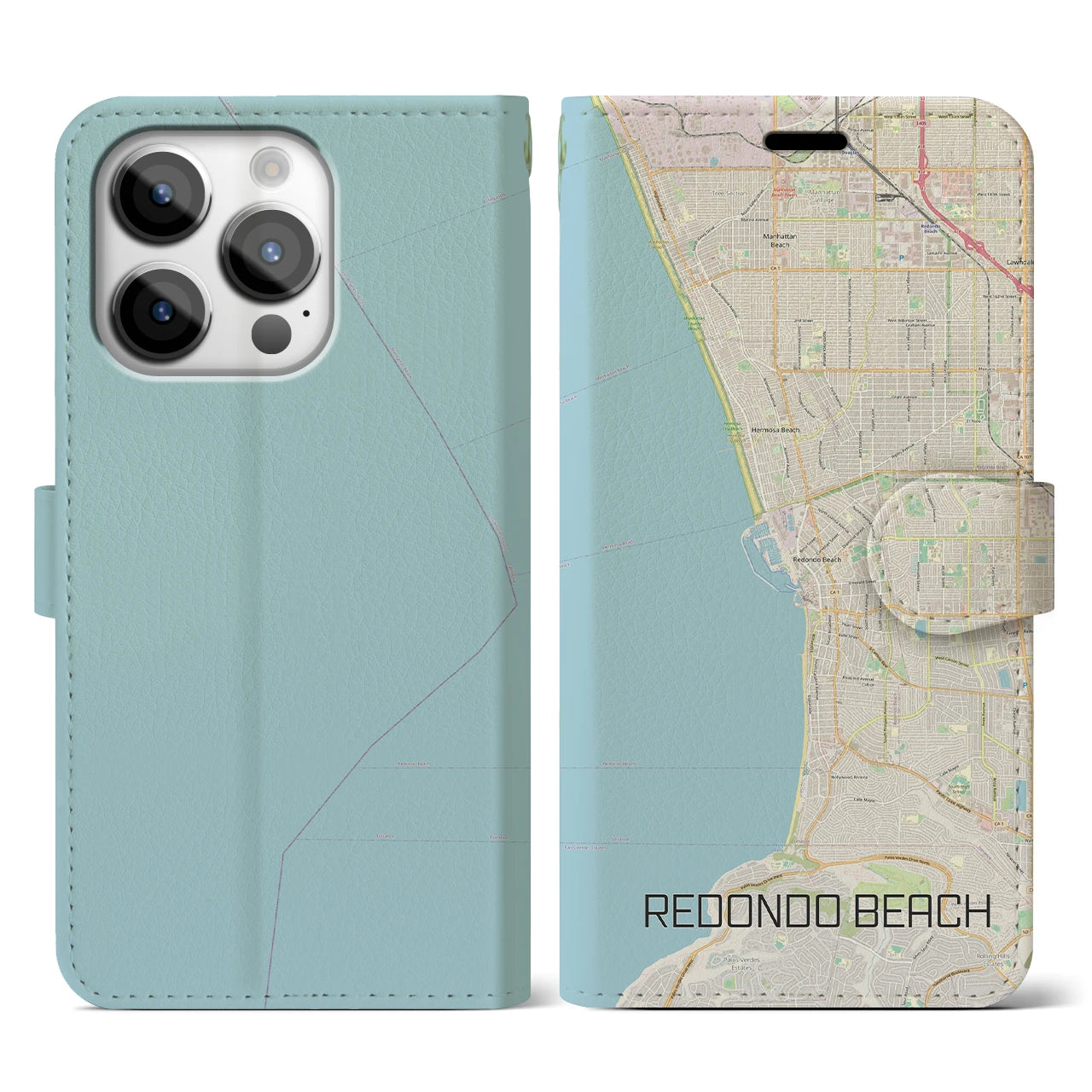 【レドンドビーチ(アメリカ)】地図柄iPhoneケース(手帳タイプ)ナチュラル・iPhone 14 Pro 用