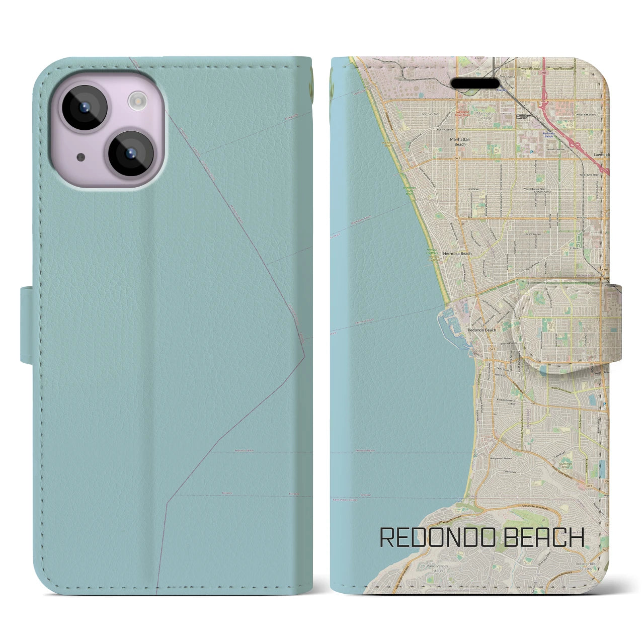 【レドンドビーチ(アメリカ)】地図柄iPhoneケース(手帳タイプ)ナチュラル・iPhone 14 用