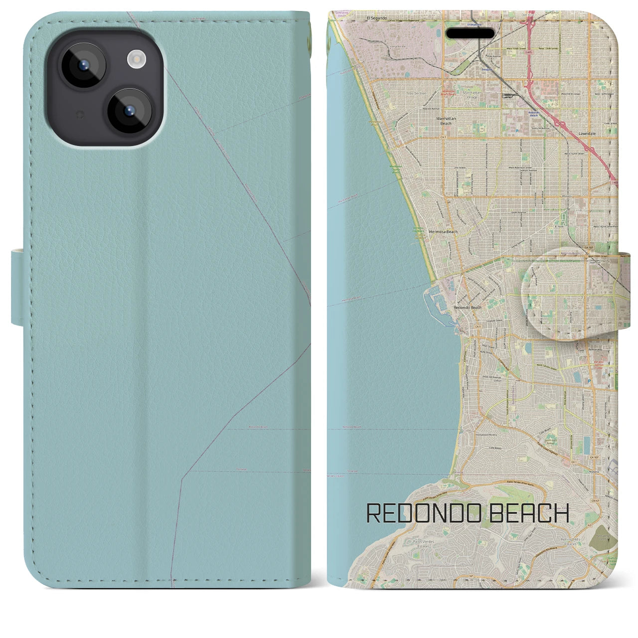 【レドンドビーチ(アメリカ)】地図柄iPhoneケース(手帳タイプ)ナチュラル・iPhone 14 Plus 用