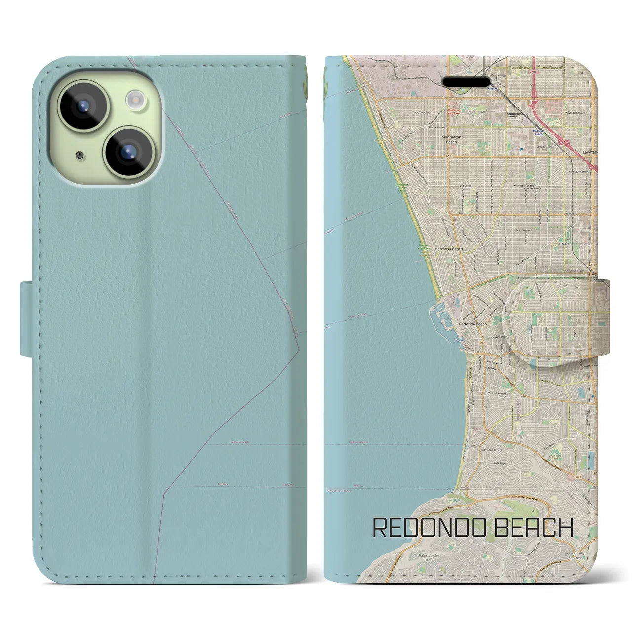 【レドンドビーチ(アメリカ)】地図柄iPhoneケース(手帳タイプ)ナチュラル・iPhone 15 用