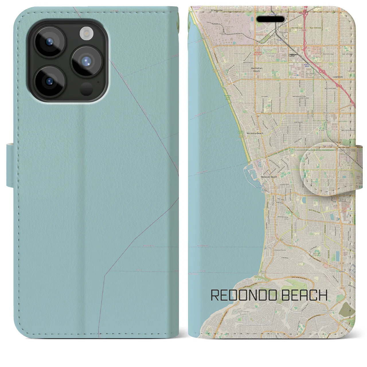 【レドンドビーチ(アメリカ)】地図柄iPhoneケース(手帳タイプ)ナチュラル・iPhone 15 Pro Max 用