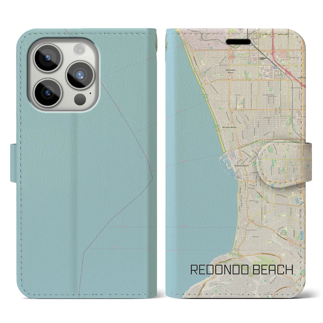 【レドンドビーチ(アメリカ)】地図柄iPhoneケース(手帳タイプ)ナチュラル・iPhone 15 Pro 用