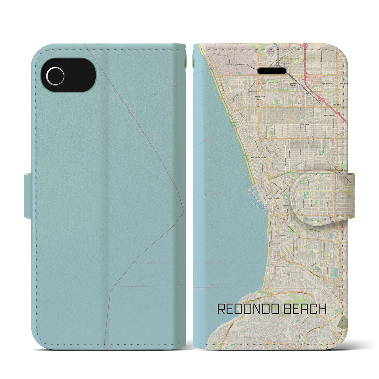 【レドンドビーチ(アメリカ)】地図柄iPhoneケース(手帳タイプ)ナチュラル・iPhone SE(第3 / 第2世代) / 8 / 7 / 6s / 6 用