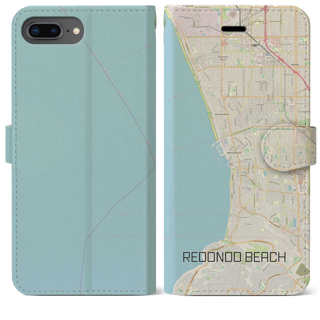 【レドンドビーチ(アメリカ)】地図柄iPhoneケース(手帳タイプ)ナチュラル・iPhone 8Plus /7Plus / 6sPlus / 6Plus 用