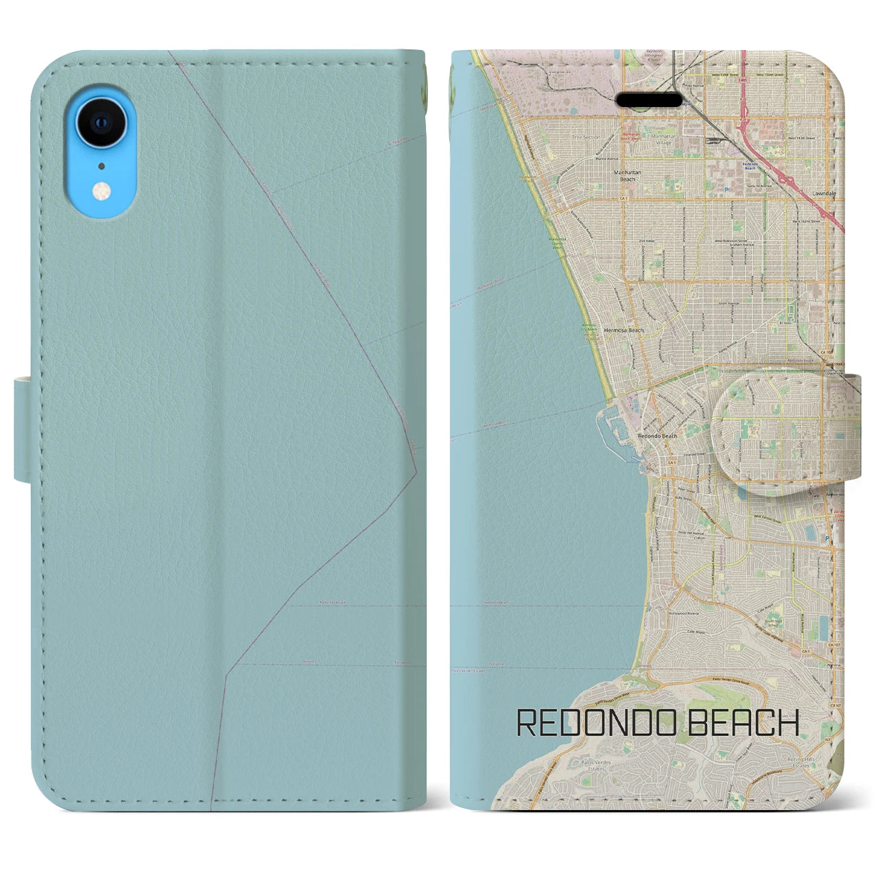 【レドンドビーチ(アメリカ)】地図柄iPhoneケース(手帳タイプ)ナチュラル・iPhone XR 用