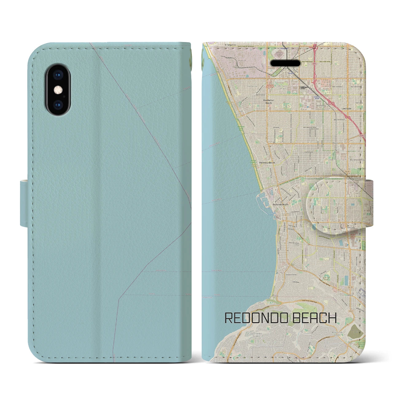【レドンドビーチ(アメリカ)】地図柄iPhoneケース(手帳タイプ)ナチュラル・iPhone XS / X 用