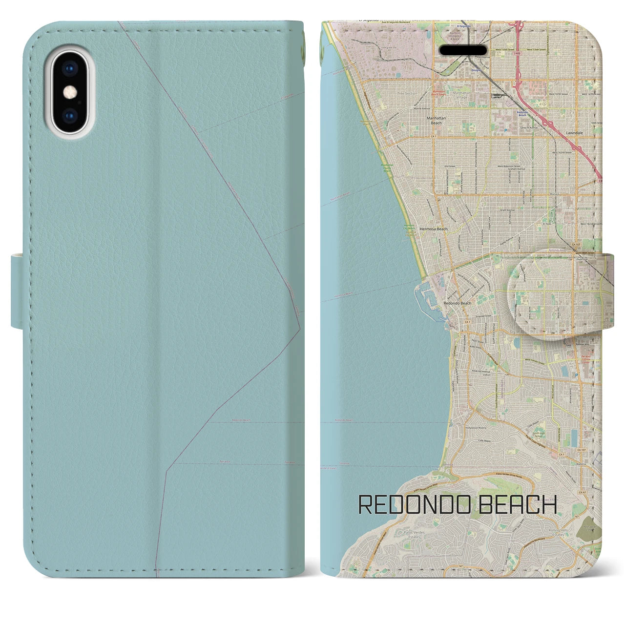 【レドンドビーチ(アメリカ)】地図柄iPhoneケース(手帳タイプ)ナチュラル・iPhone XS Max 用