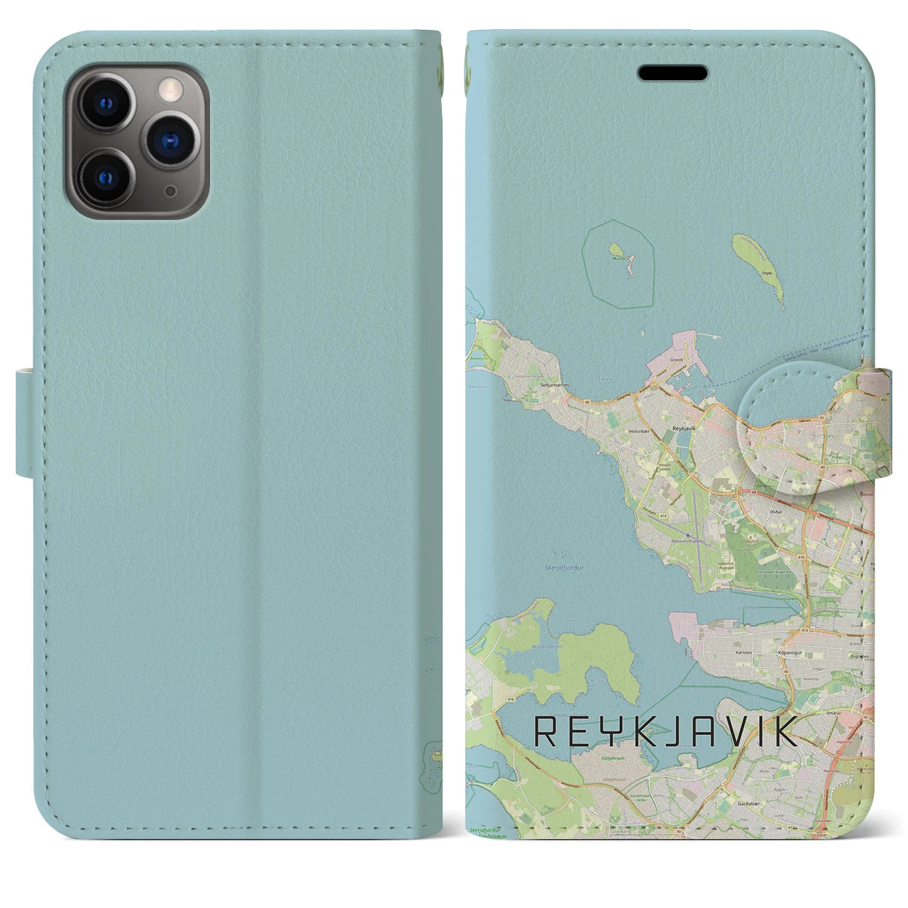 【レイキャヴィーク(アイスランド)】地図柄iPhoneケース(手帳タイプ)ナチュラル・iPhone 11 Pro Max 用