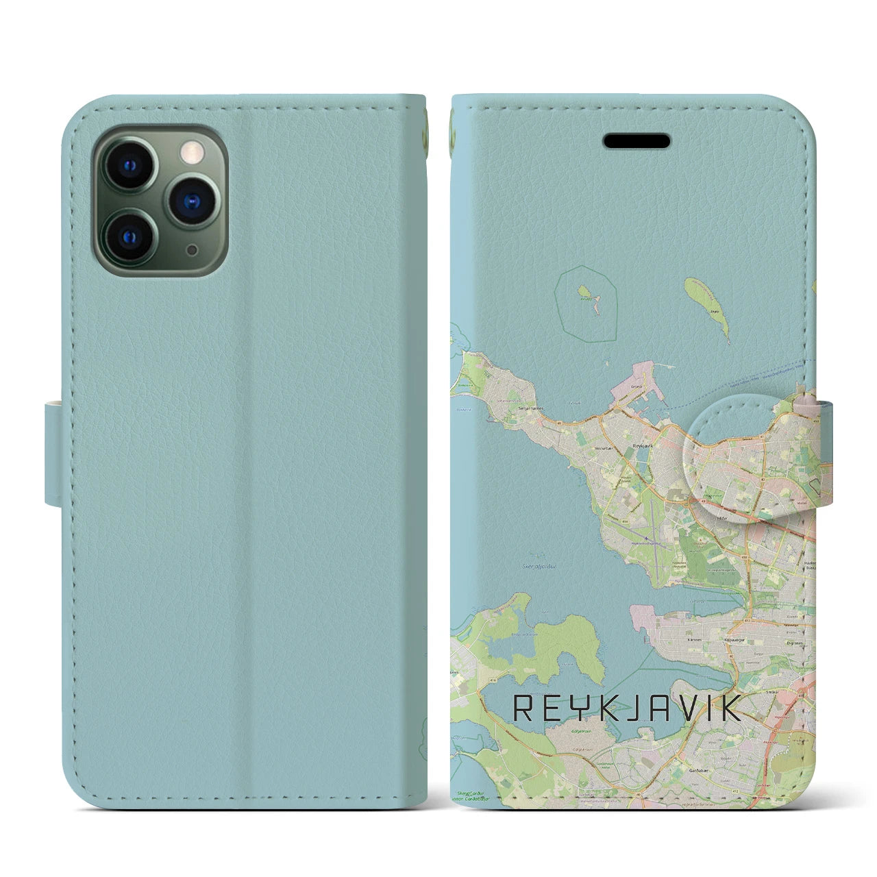 【レイキャヴィーク(アイスランド)】地図柄iPhoneケース(手帳タイプ)ナチュラル・iPhone 11 Pro 用