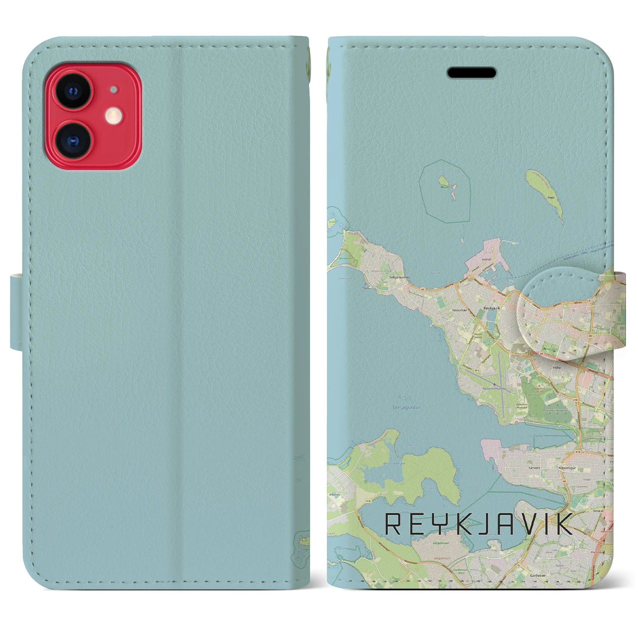 【レイキャヴィーク(アイスランド)】地図柄iPhoneケース(手帳タイプ)ナチュラル・iPhone 11 用