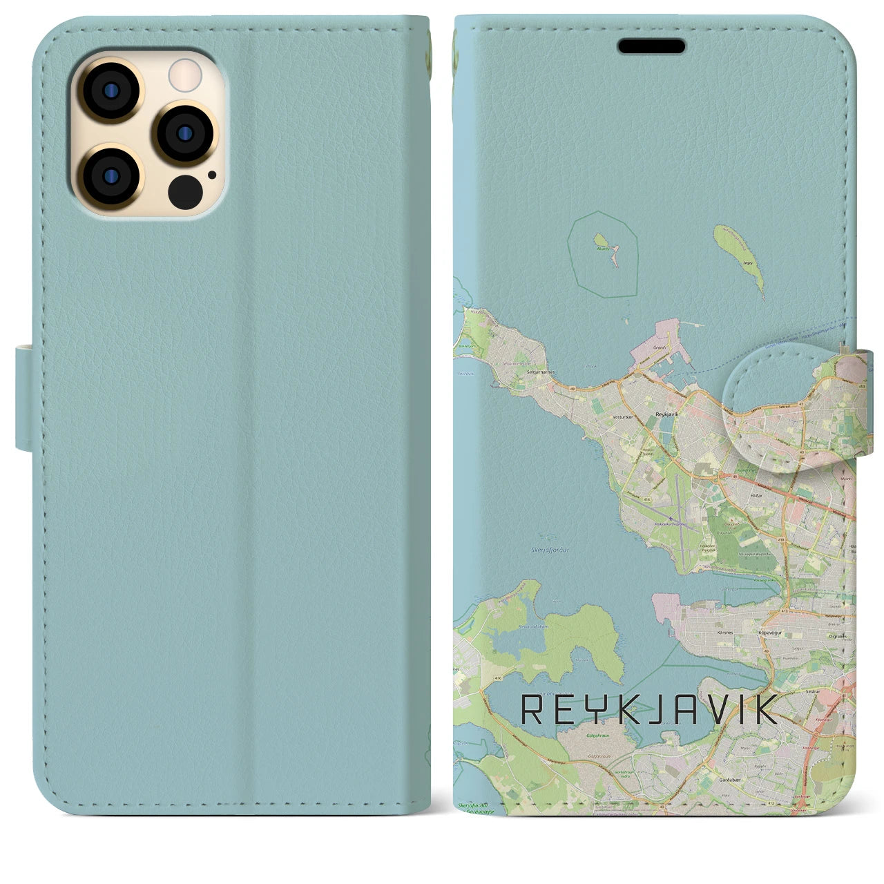 【レイキャヴィーク(アイスランド)】地図柄iPhoneケース(手帳タイプ)ナチュラル・iPhone 12 Pro Max 用