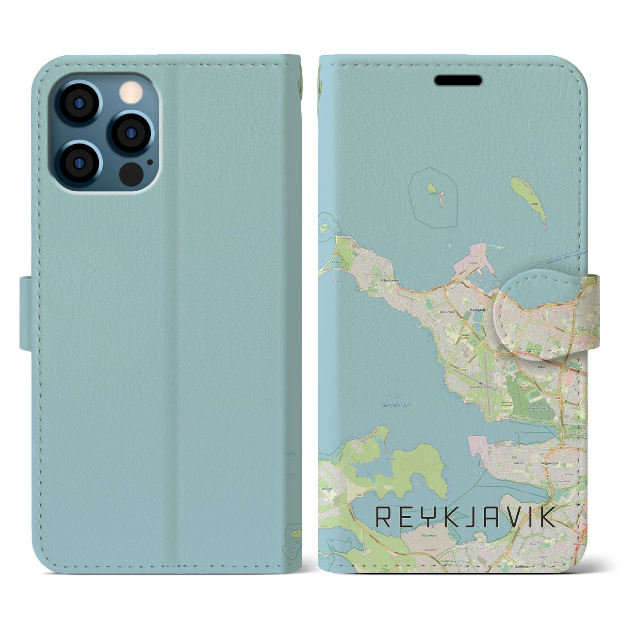 【レイキャヴィーク(アイスランド)】地図柄iPhoneケース(手帳タイプ)ナチュラル・iPhone 12 / 12 Pro 用