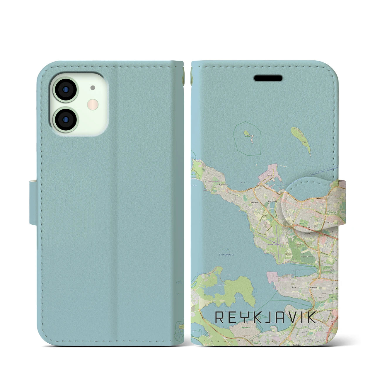 【レイキャヴィーク(アイスランド)】地図柄iPhoneケース(手帳タイプ)ナチュラル・iPhone 12 mini 用
