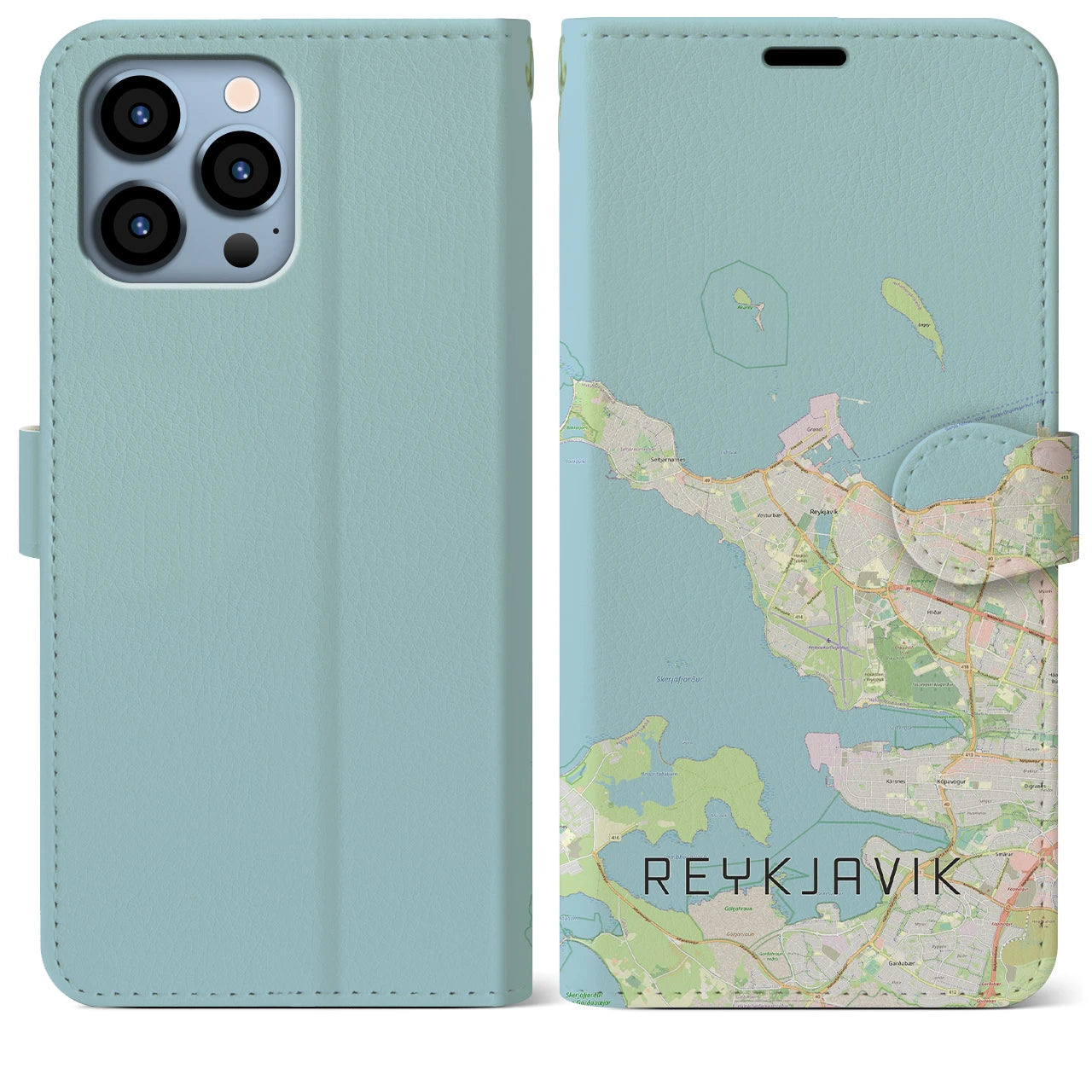 【レイキャヴィーク(アイスランド)】地図柄iPhoneケース(手帳タイプ)ナチュラル・iPhone 13 Pro Max 用