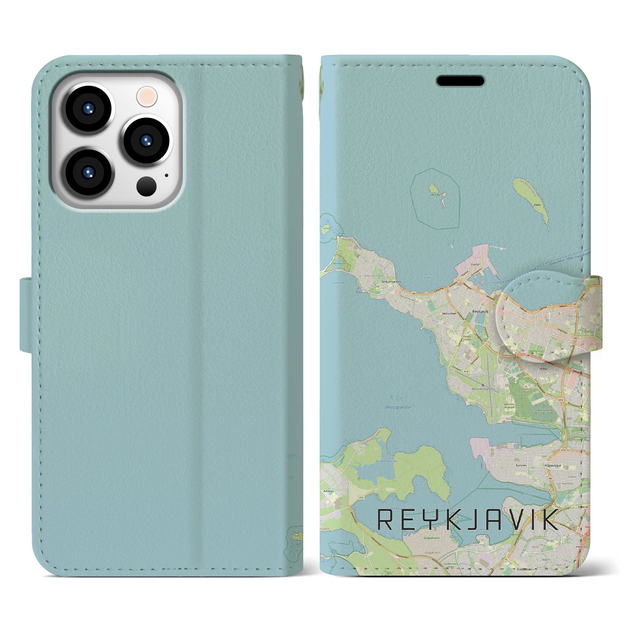 【レイキャヴィーク(アイスランド)】地図柄iPhoneケース(手帳タイプ)ナチュラル・iPhone 13 Pro 用