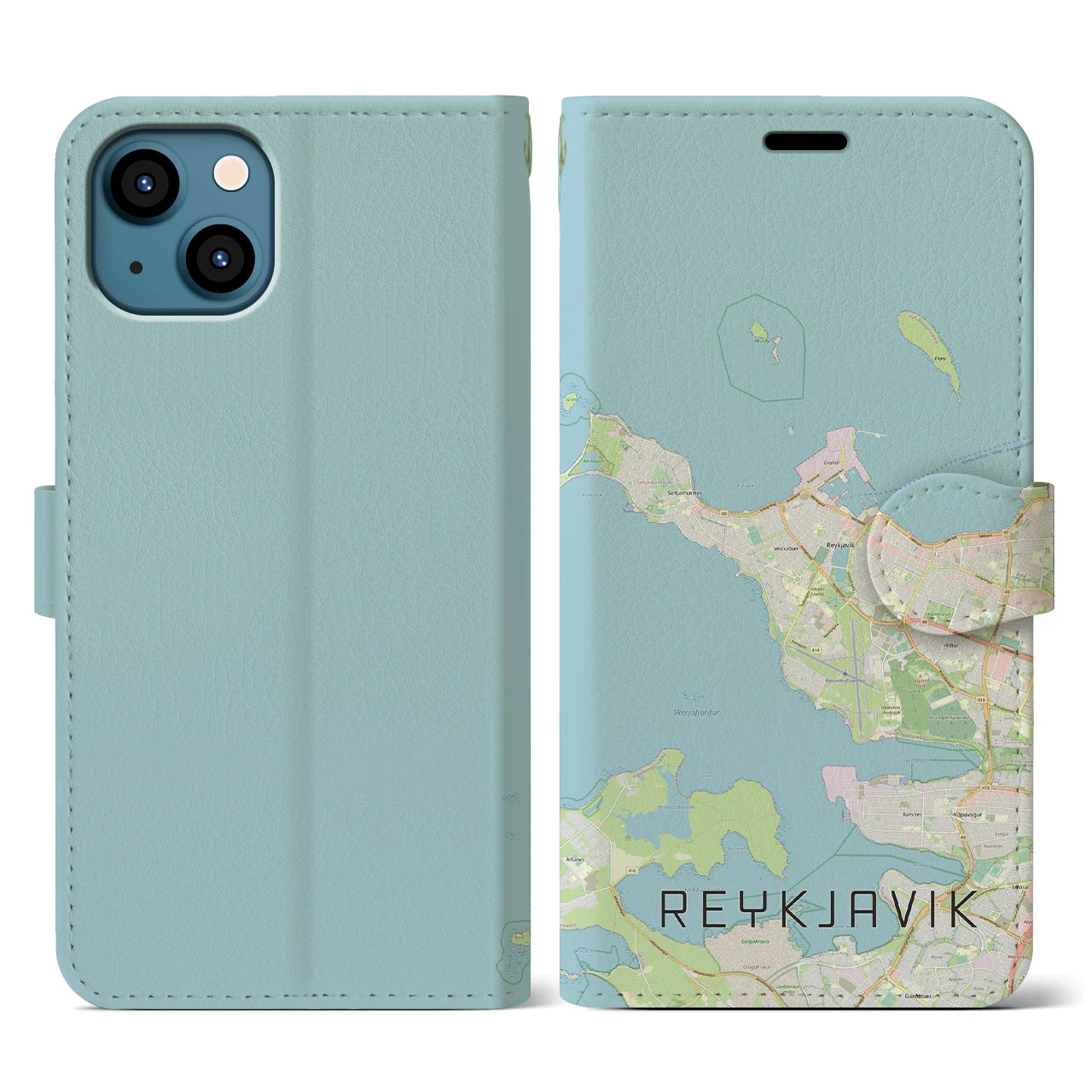 【レイキャヴィーク(アイスランド)】地図柄iPhoneケース(手帳タイプ)ナチュラル・iPhone 13 用