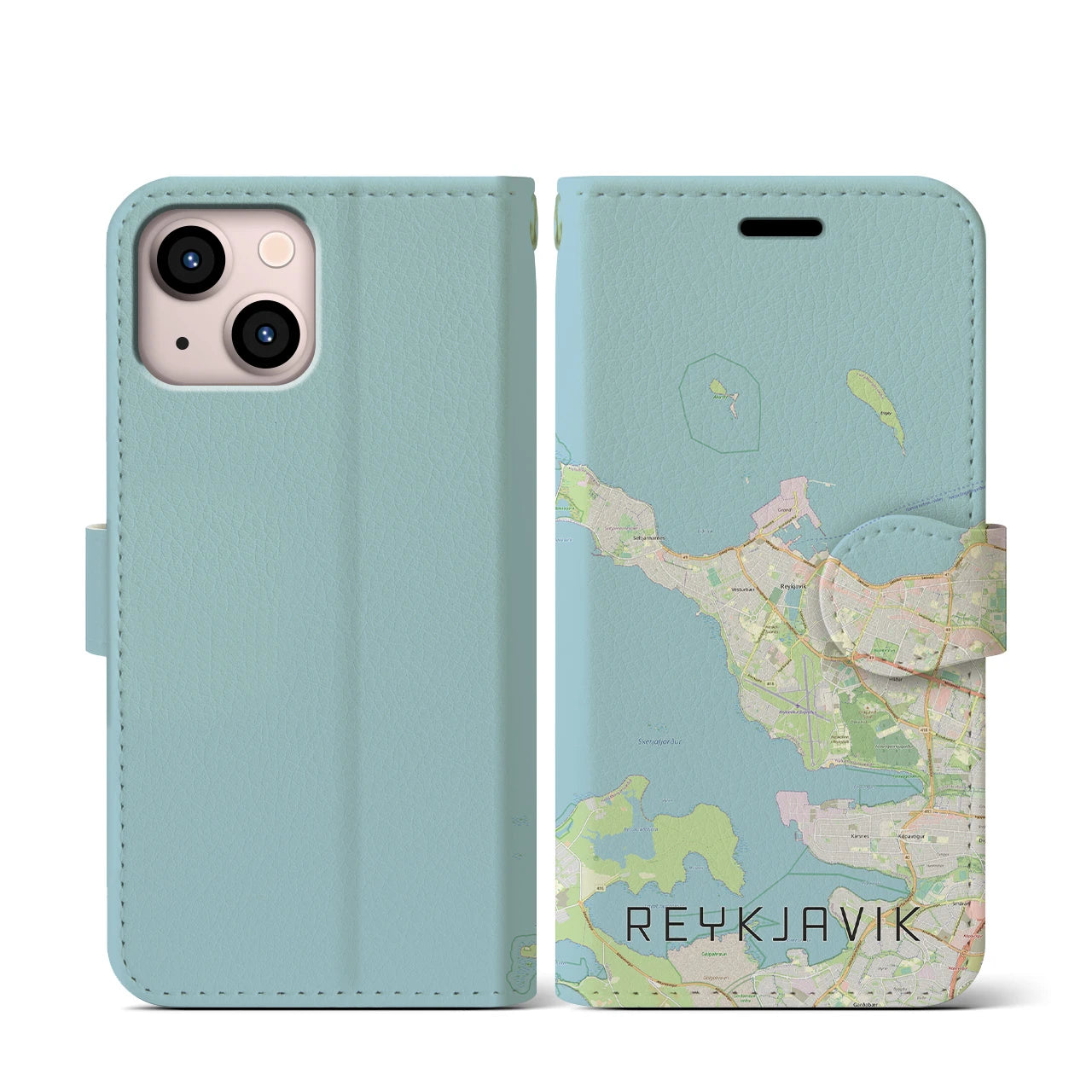 【レイキャヴィーク(アイスランド)】地図柄iPhoneケース(手帳タイプ)ナチュラル・iPhone 13 mini 用