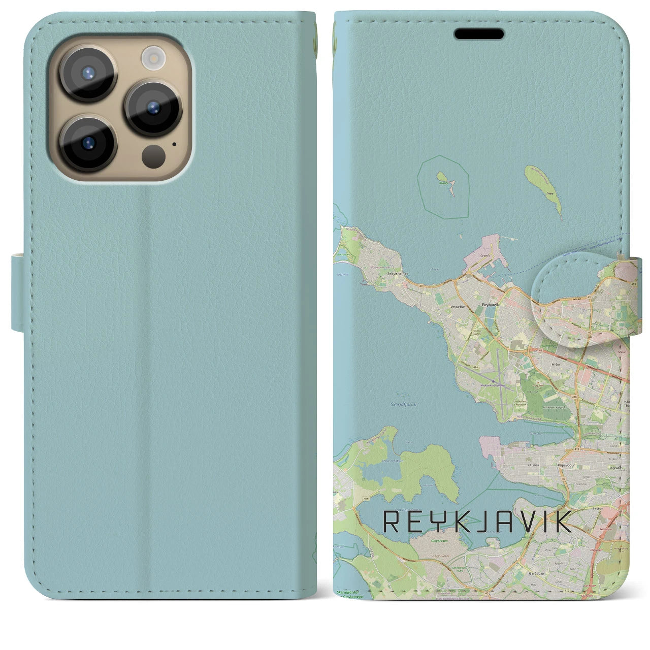 【レイキャヴィーク(アイスランド)】地図柄iPhoneケース(手帳タイプ)ナチュラル・iPhone 14 Pro Max 用
