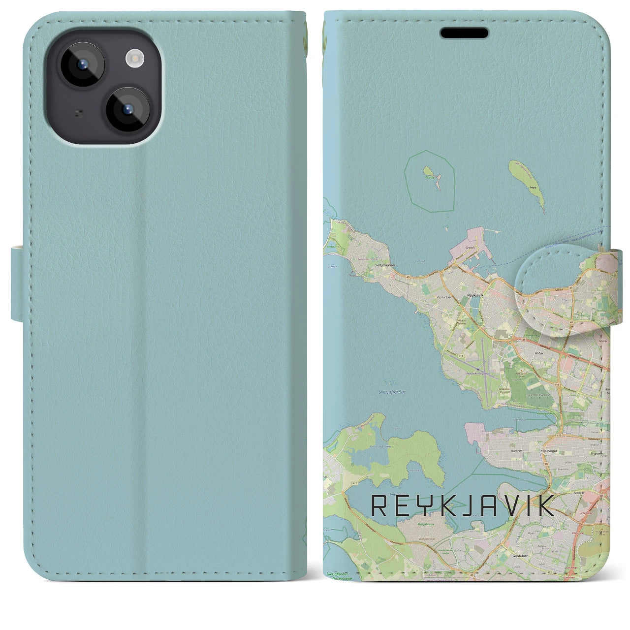 【レイキャヴィーク(アイスランド)】地図柄iPhoneケース(手帳タイプ)ナチュラル・iPhone 14 Plus 用