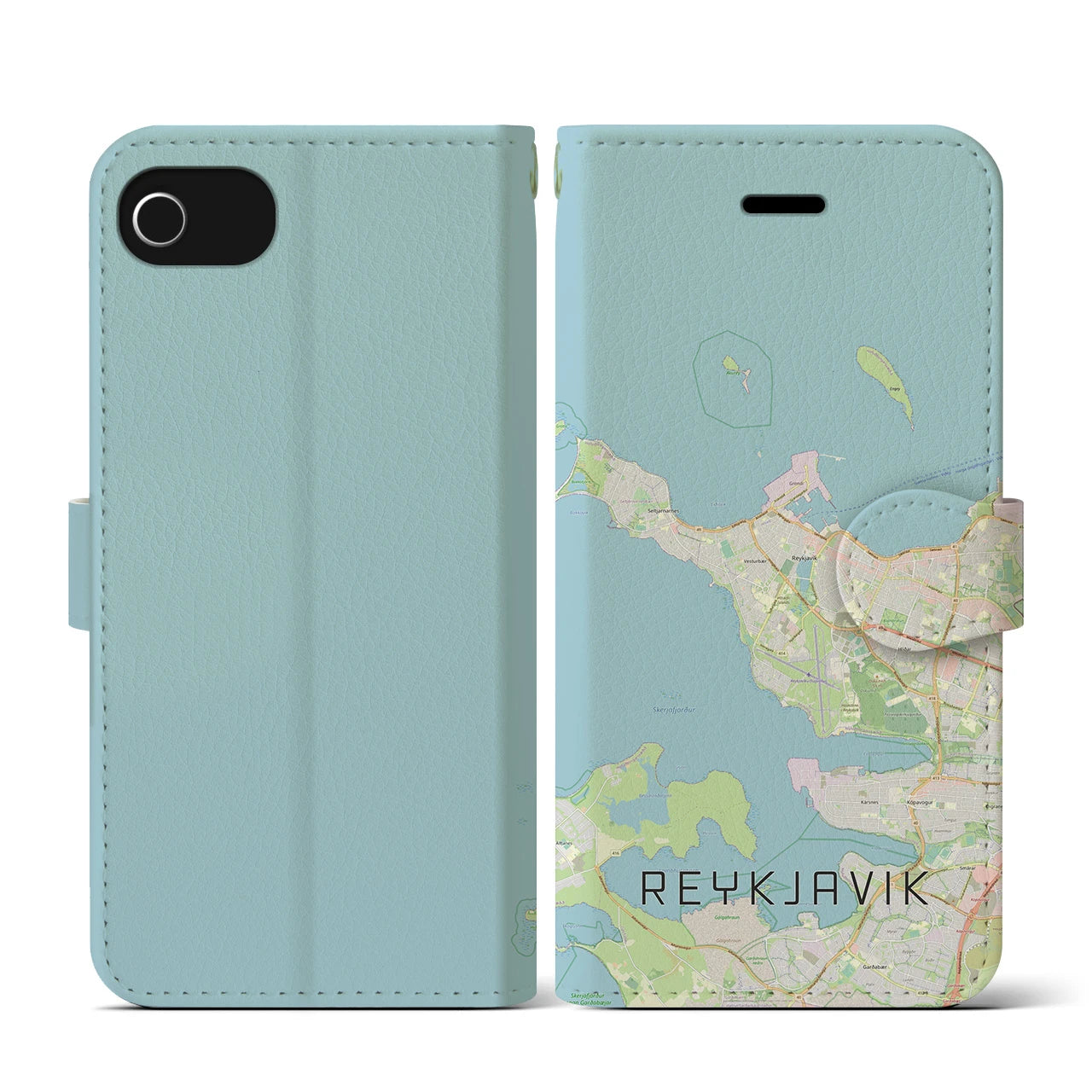 【レイキャヴィーク(アイスランド)】地図柄iPhoneケース(手帳タイプ)ナチュラル・iPhone SE(第3 / 第2世代) / 8 / 7 / 6s / 6 用