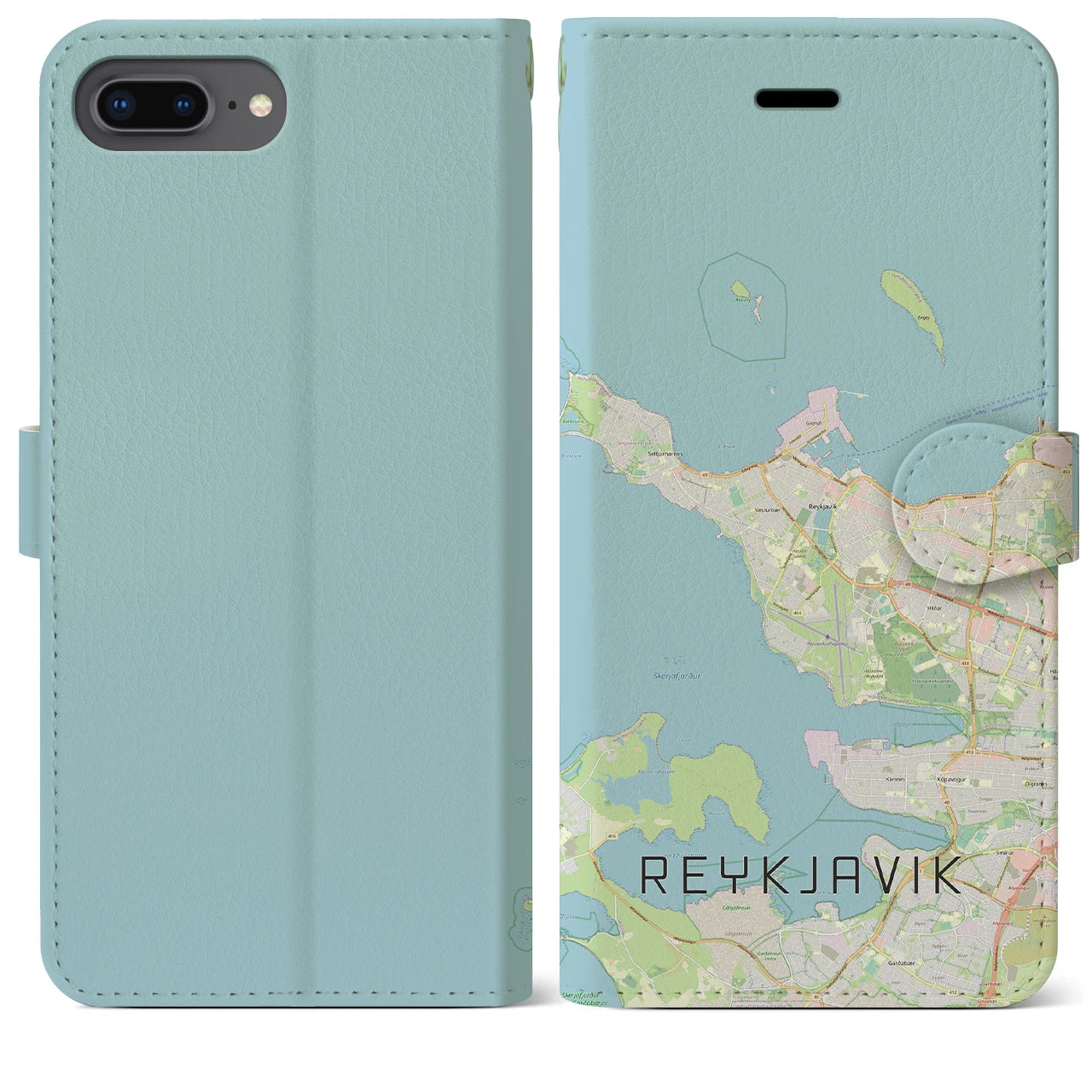 【レイキャヴィーク(アイスランド)】地図柄iPhoneケース(手帳タイプ)ナチュラル・iPhone 8Plus /7Plus / 6sPlus / 6Plus 用