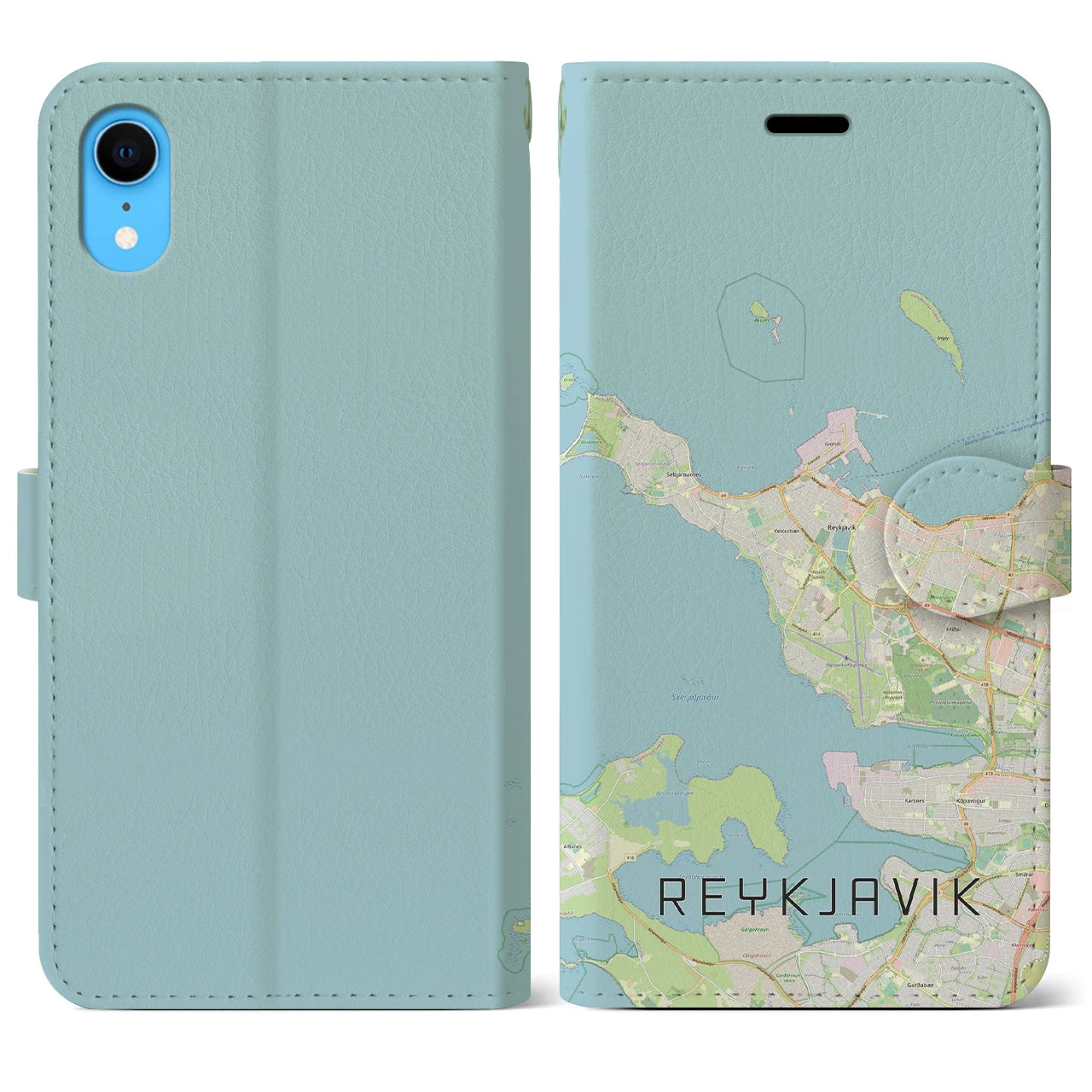 【レイキャヴィーク(アイスランド)】地図柄iPhoneケース(手帳タイプ)ナチュラル・iPhone XR 用