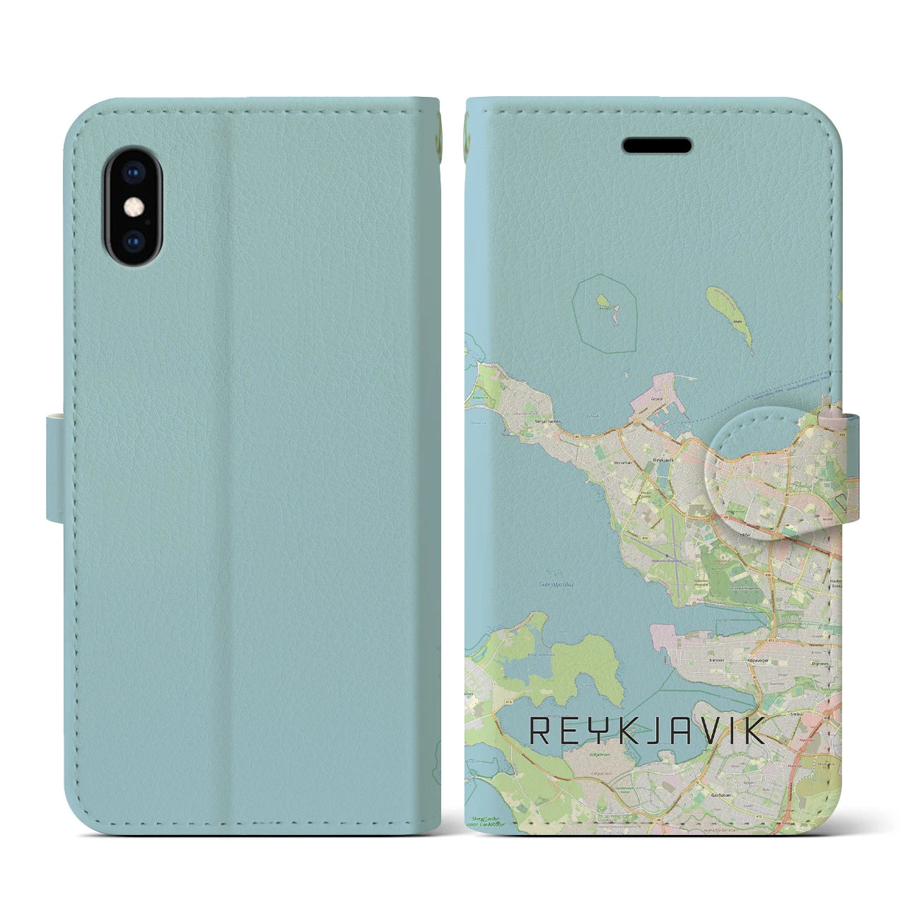 【レイキャヴィーク(アイスランド)】地図柄iPhoneケース(手帳タイプ)ナチュラル・iPhone XS / X 用