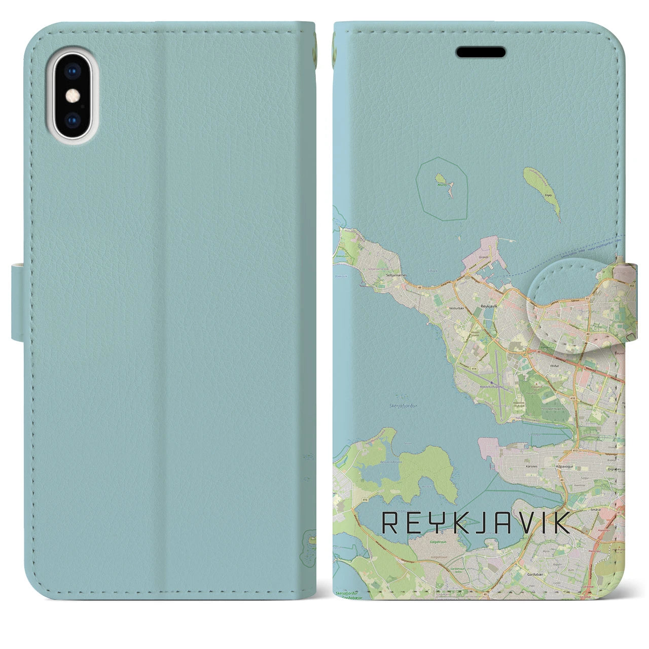 【レイキャヴィーク(アイスランド)】地図柄iPhoneケース(手帳タイプ)ナチュラル・iPhone XS Max 用