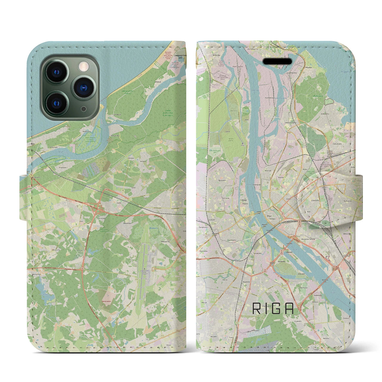 【リガ(ラトビア)】地図柄iPhoneケース(手帳タイプ)ナチュラル・iPhone 11 Pro 用
