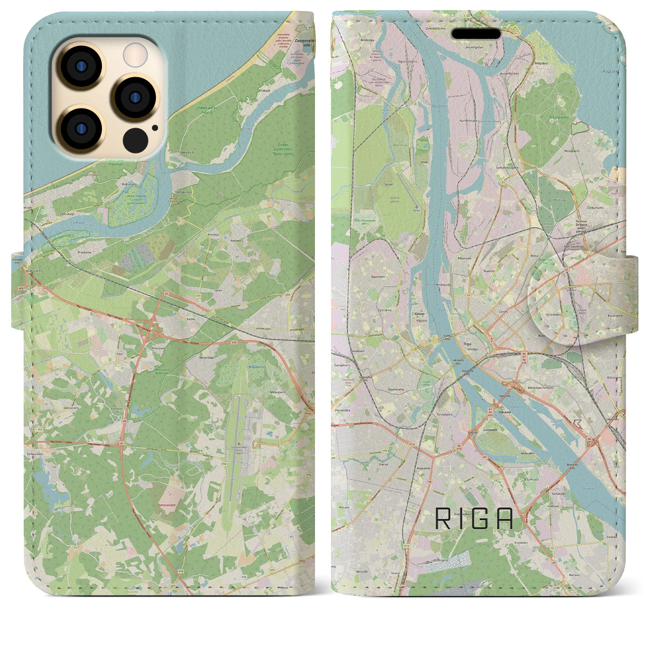 【リガ(ラトビア)】地図柄iPhoneケース(手帳タイプ)ナチュラル・iPhone 12 Pro Max 用