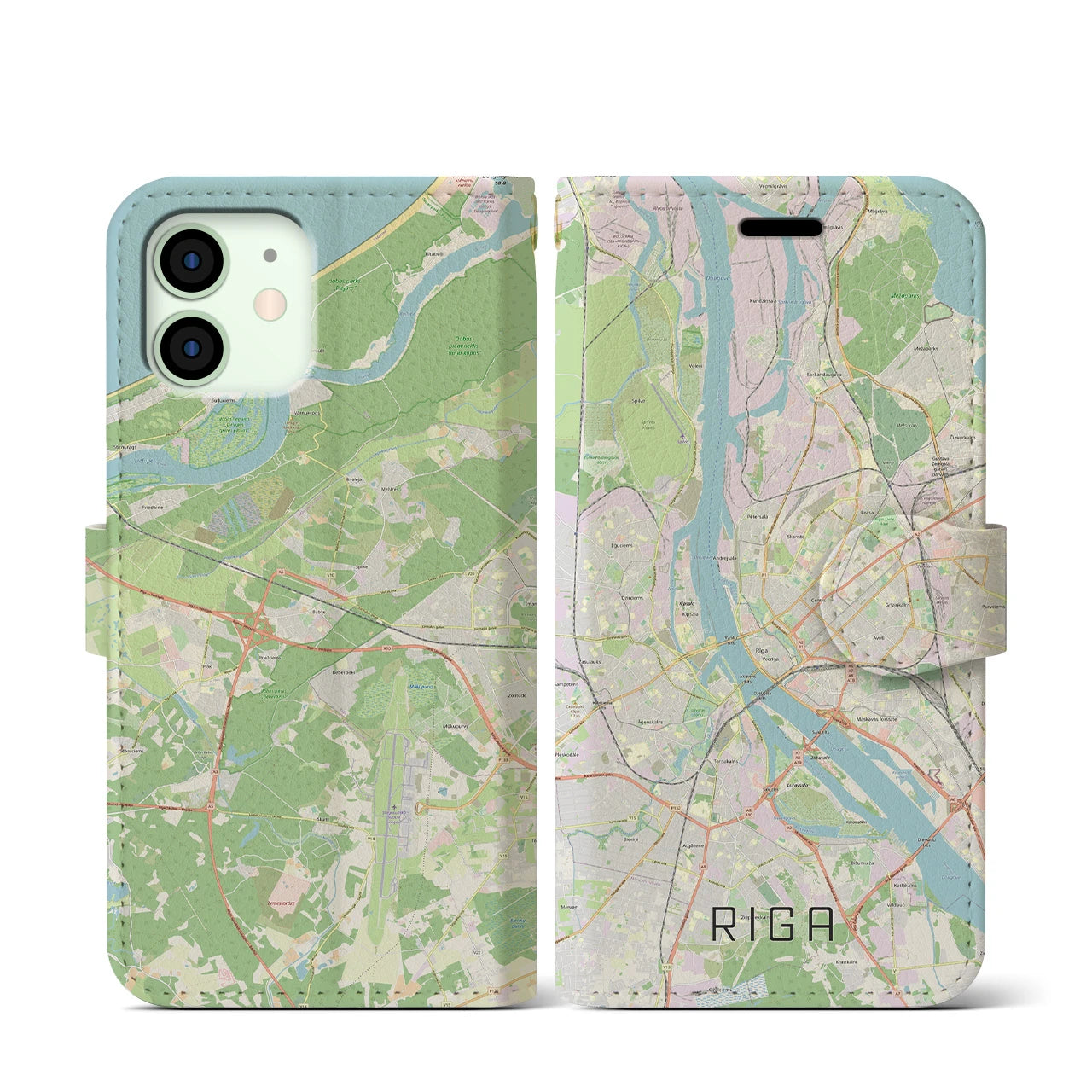 【リガ(ラトビア)】地図柄iPhoneケース(手帳タイプ)ナチュラル・iPhone 12 mini 用