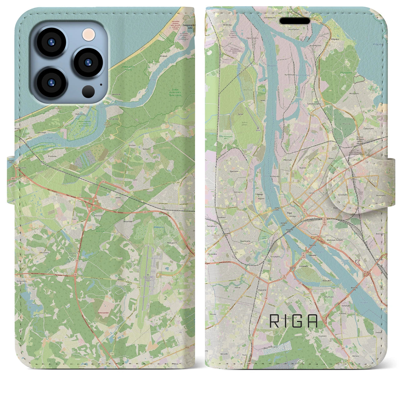 【リガ(ラトビア)】地図柄iPhoneケース(手帳タイプ)ナチュラル・iPhone 13 Pro Max 用