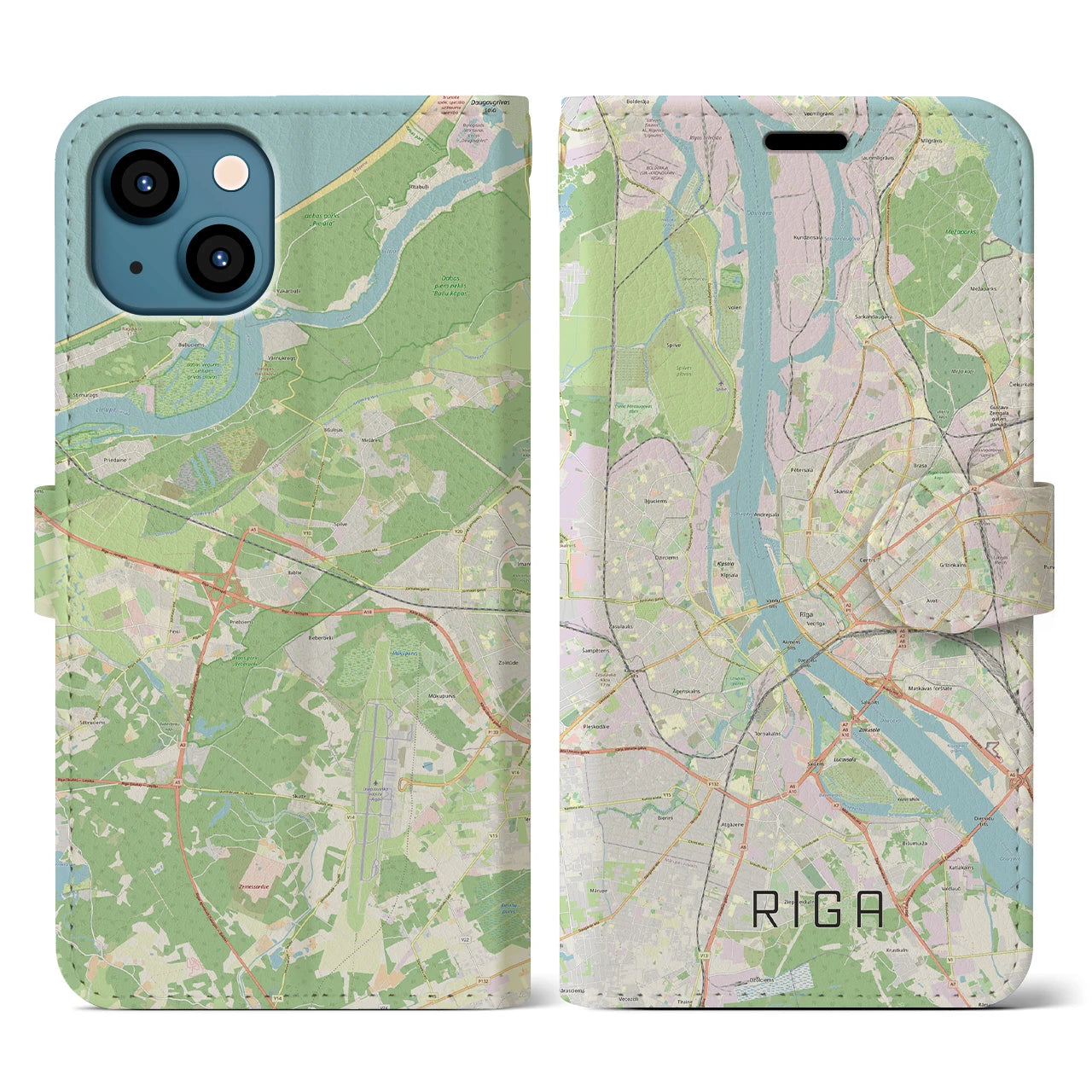 【リガ(ラトビア)】地図柄iPhoneケース(手帳タイプ)ナチュラル・iPhone 13 用