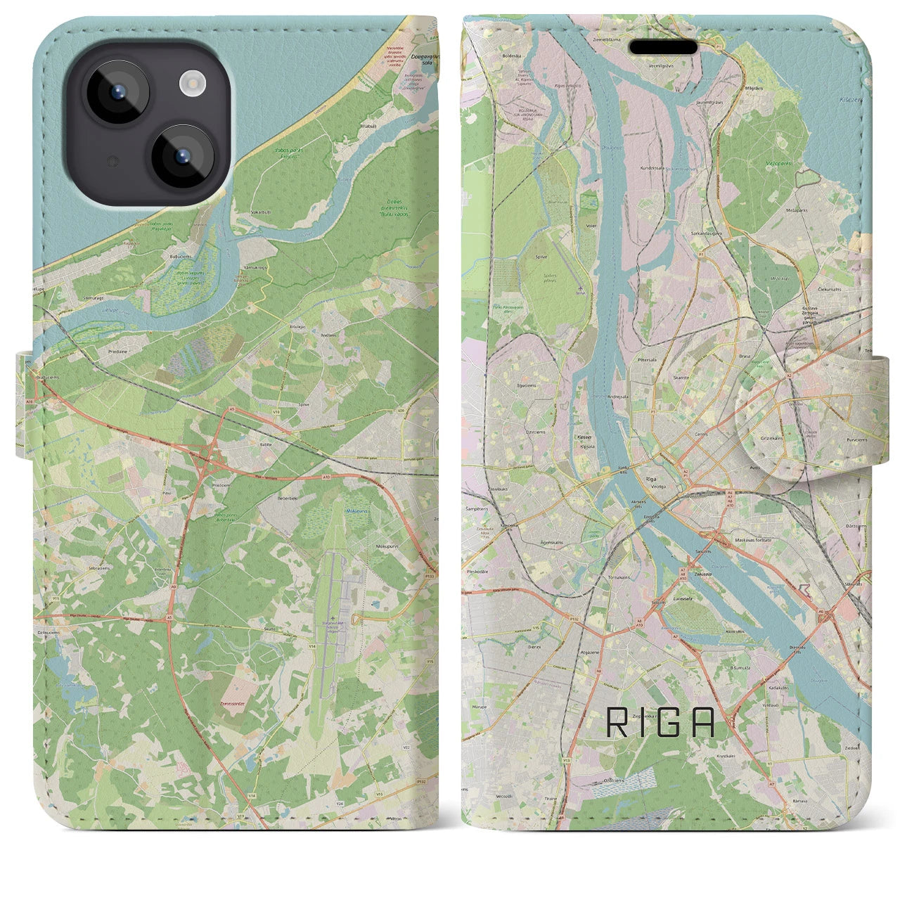 【リガ(ラトビア)】地図柄iPhoneケース(手帳タイプ)ナチュラル・iPhone 14 Plus 用