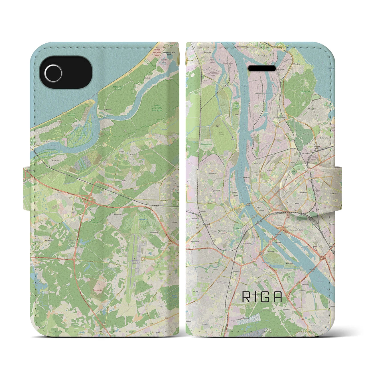 【リガ(ラトビア)】地図柄iPhoneケース(手帳タイプ)ナチュラル・iPhone SE(第3 / 第2世代) / 8 / 7 / 6s / 6 用