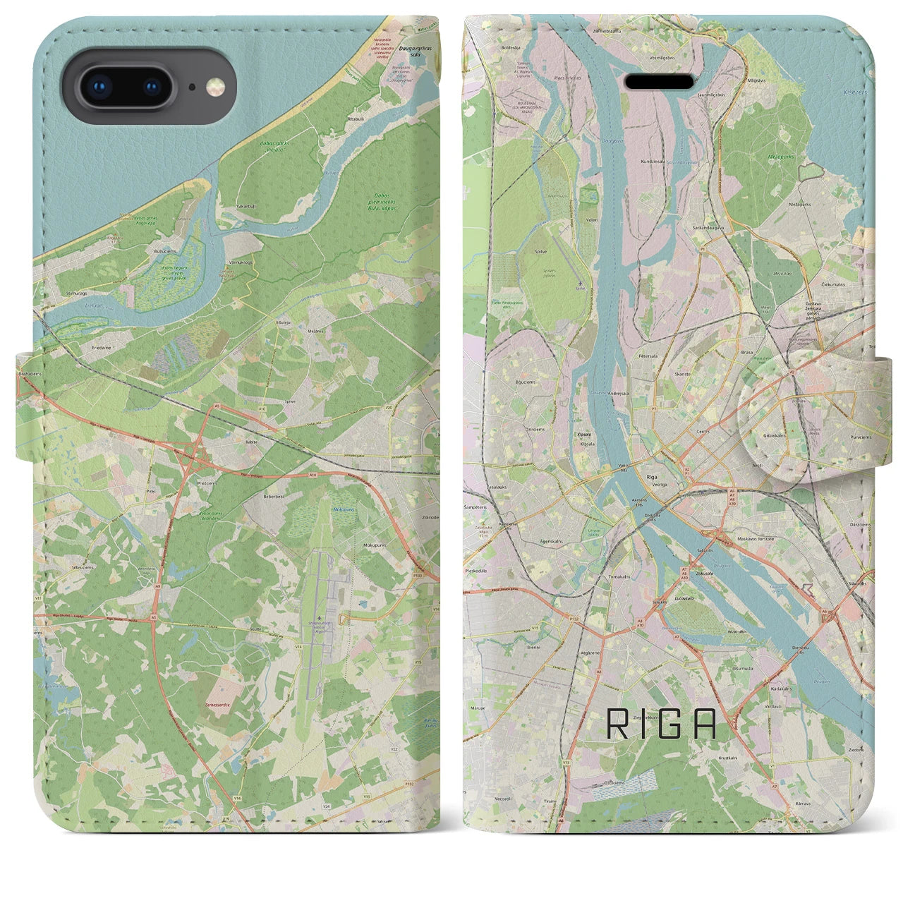 【リガ(ラトビア)】地図柄iPhoneケース(手帳タイプ)ナチュラル・iPhone 8Plus /7Plus / 6sPlus / 6Plus 用