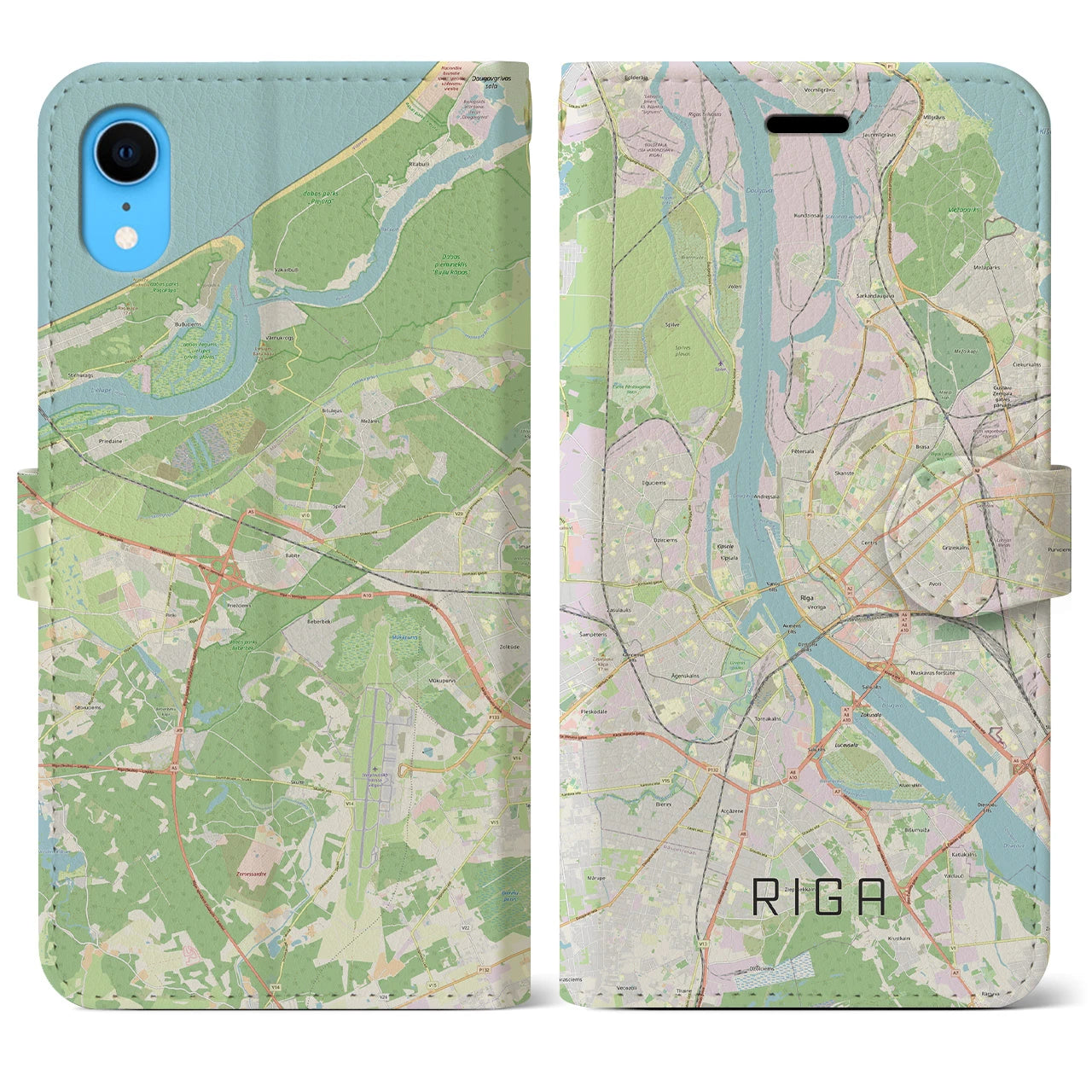 【リガ(ラトビア)】地図柄iPhoneケース(手帳タイプ)ナチュラル・iPhone XR 用