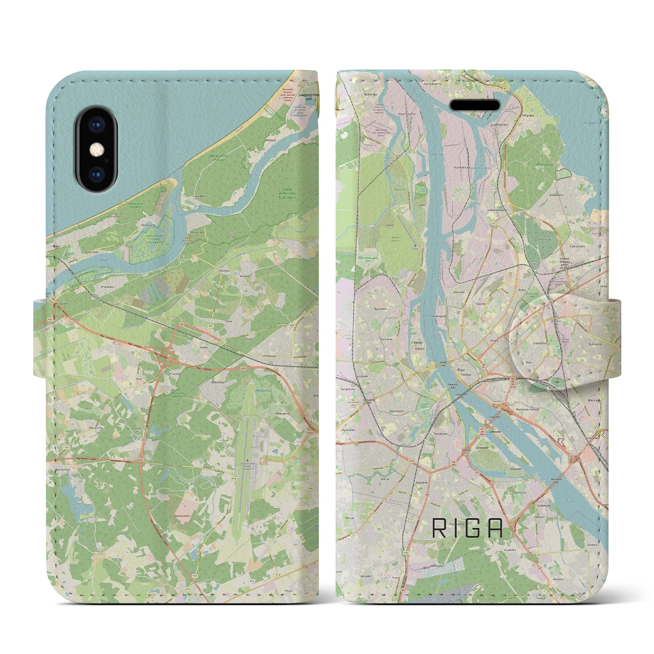 【リガ(ラトビア)】地図柄iPhoneケース(手帳タイプ)ナチュラル・iPhone XS / X 用