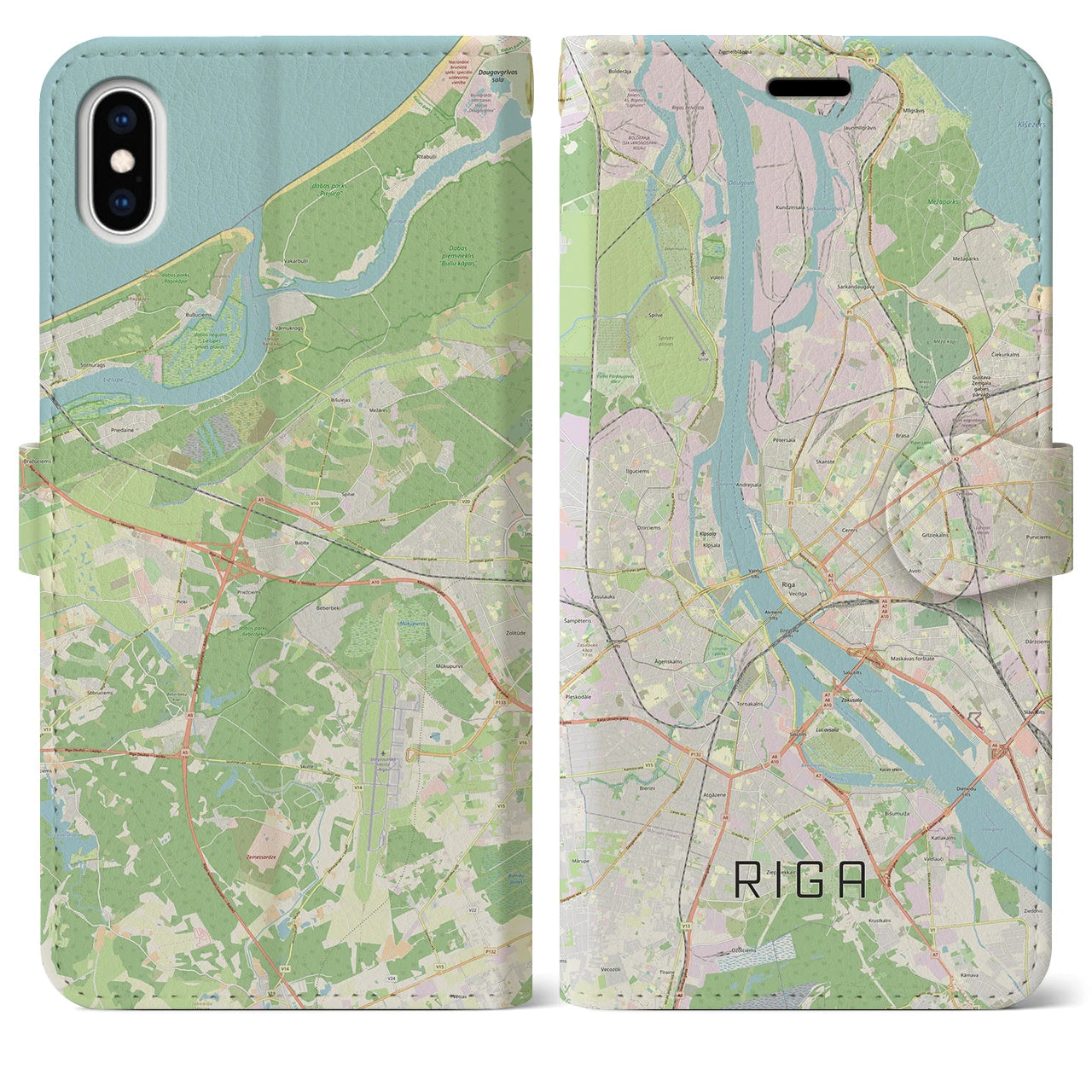 【リガ(ラトビア)】地図柄iPhoneケース(手帳タイプ)ナチュラル・iPhone XS Max 用