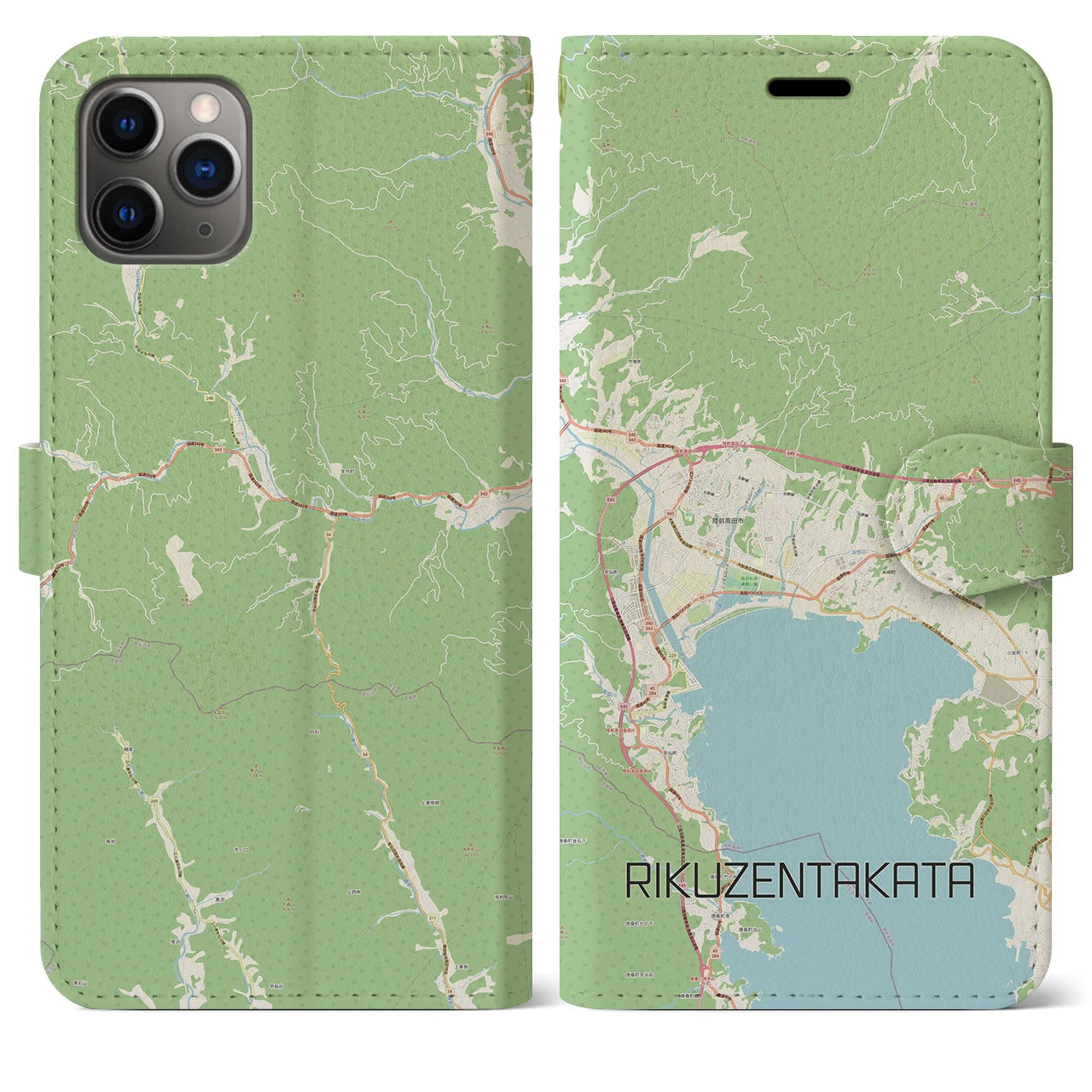 【陸前高田(岩手県)】地図柄iPhoneケース(手帳タイプ)ナチュラル・iPhone 11 Pro Max 用