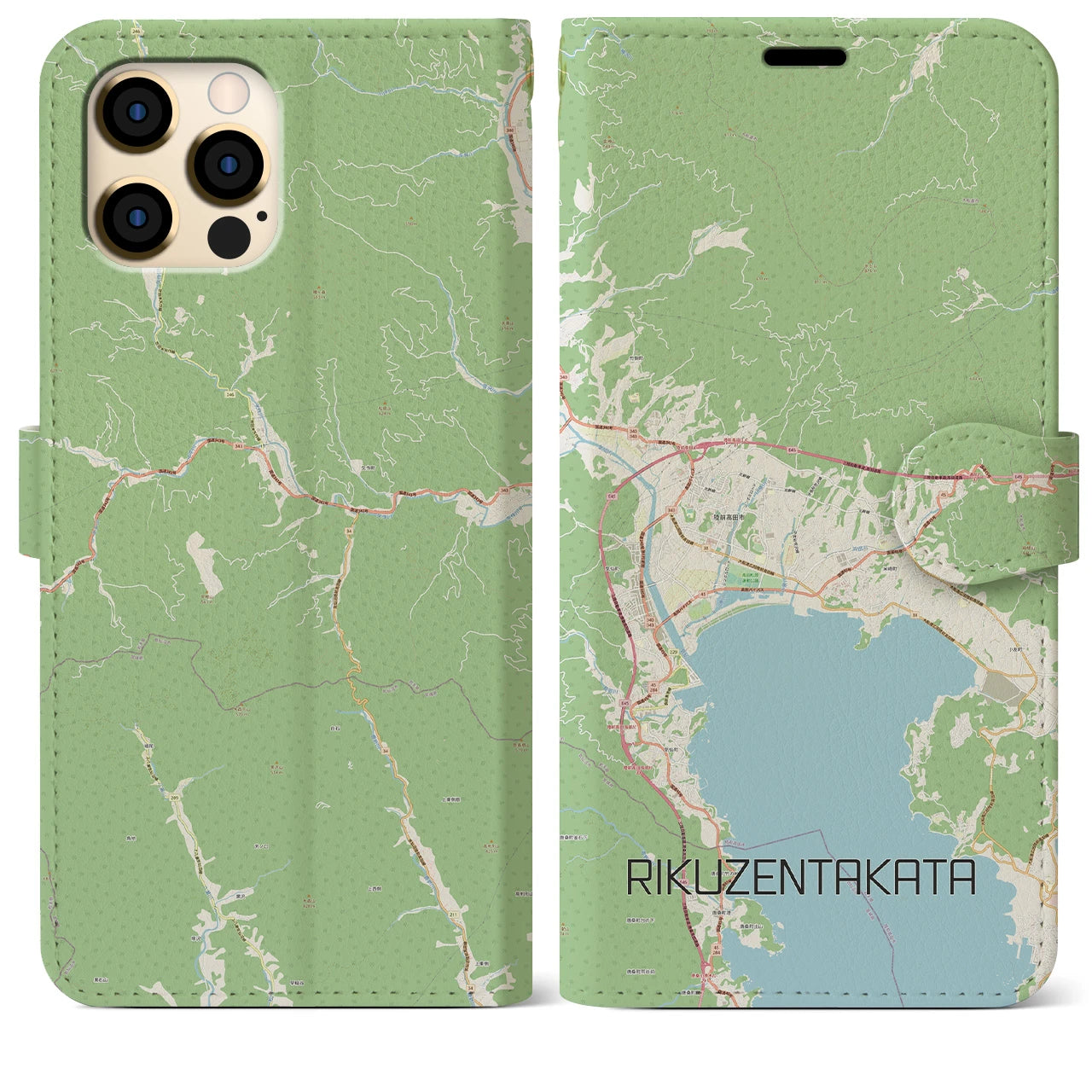 【陸前高田(岩手県)】地図柄iPhoneケース(手帳タイプ)ナチュラル・iPhone 12 Pro Max 用