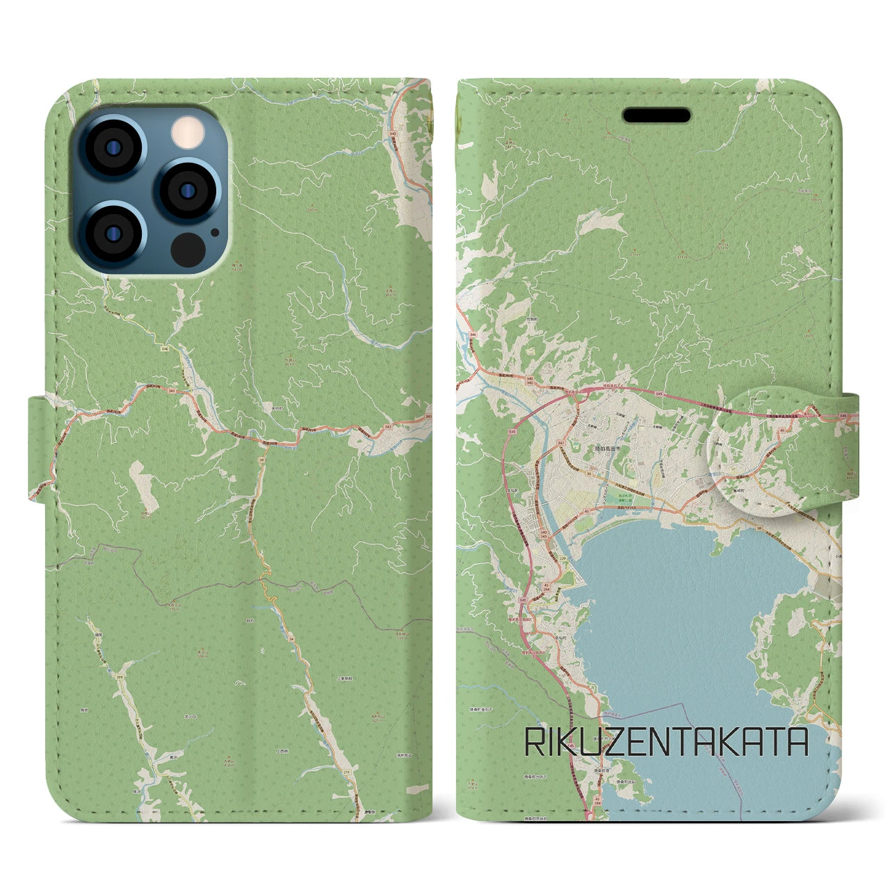 【陸前高田(岩手県)】地図柄iPhoneケース(手帳タイプ)ナチュラル・iPhone 12 / 12 Pro 用