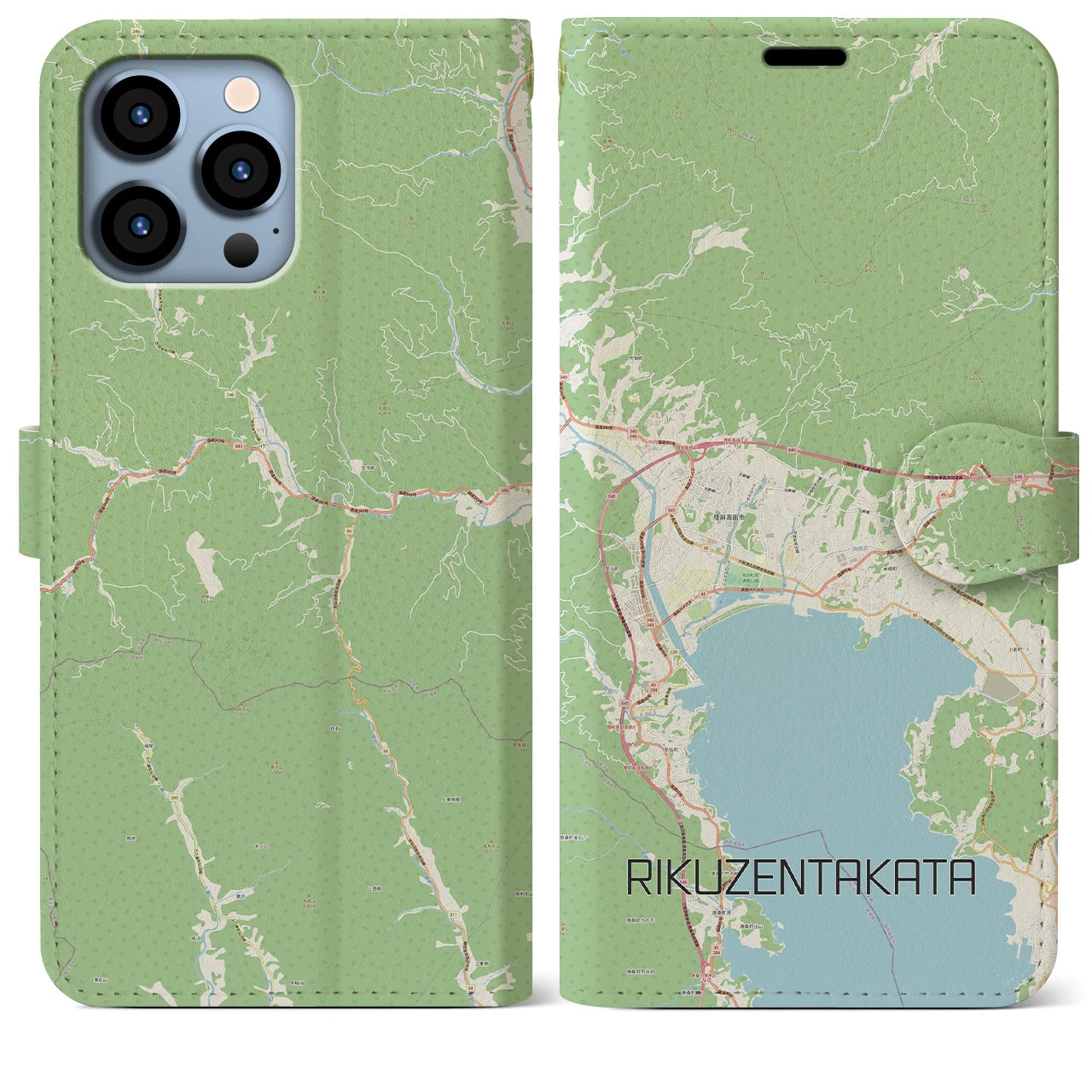 【陸前高田(岩手県)】地図柄iPhoneケース(手帳タイプ)ナチュラル・iPhone 13 Pro Max 用