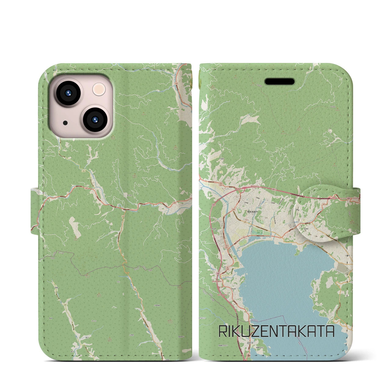 【陸前高田(岩手県)】地図柄iPhoneケース(手帳タイプ)ナチュラル・iPhone 13 mini 用