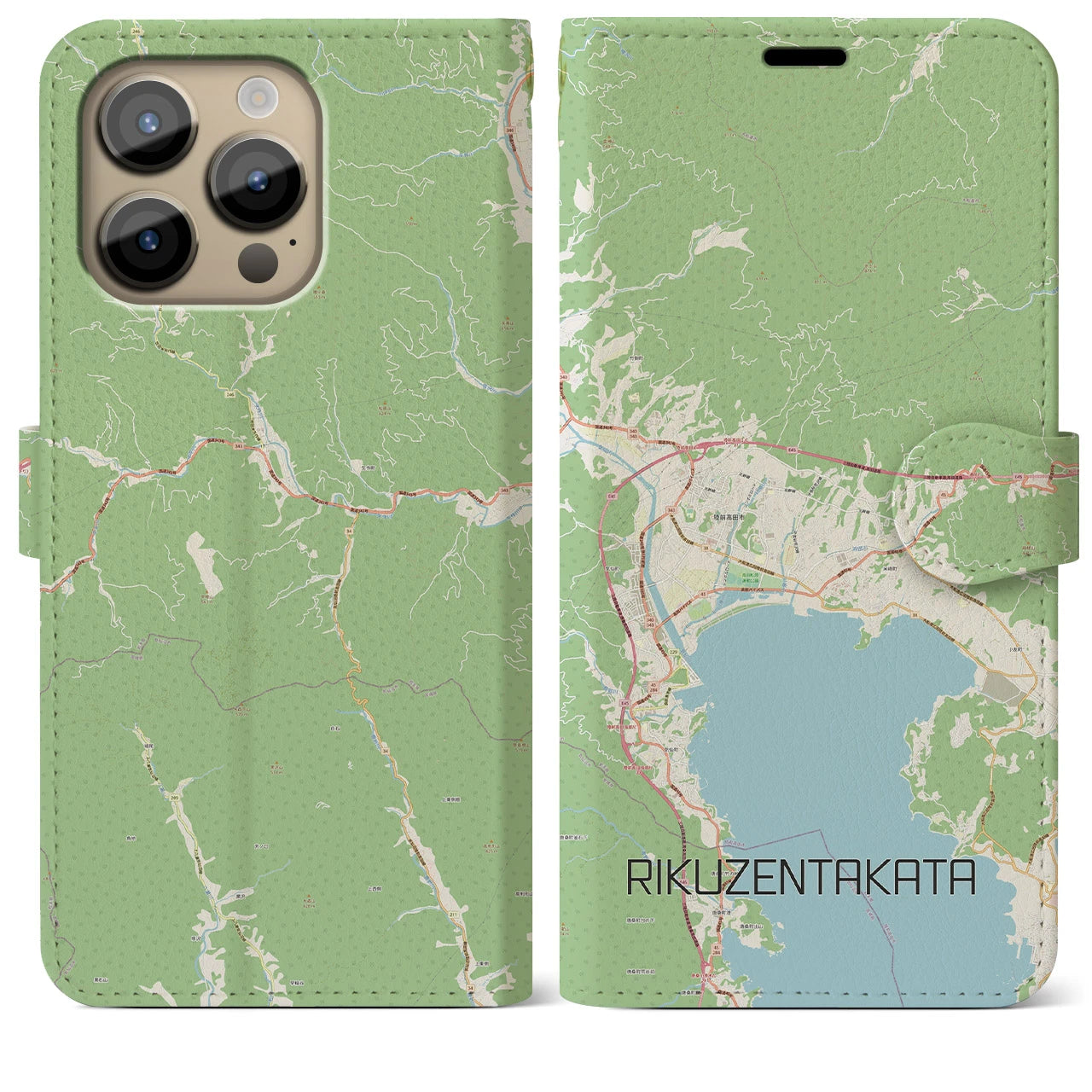 【陸前高田(岩手県)】地図柄iPhoneケース(手帳タイプ)ナチュラル・iPhone 14 Pro Max 用