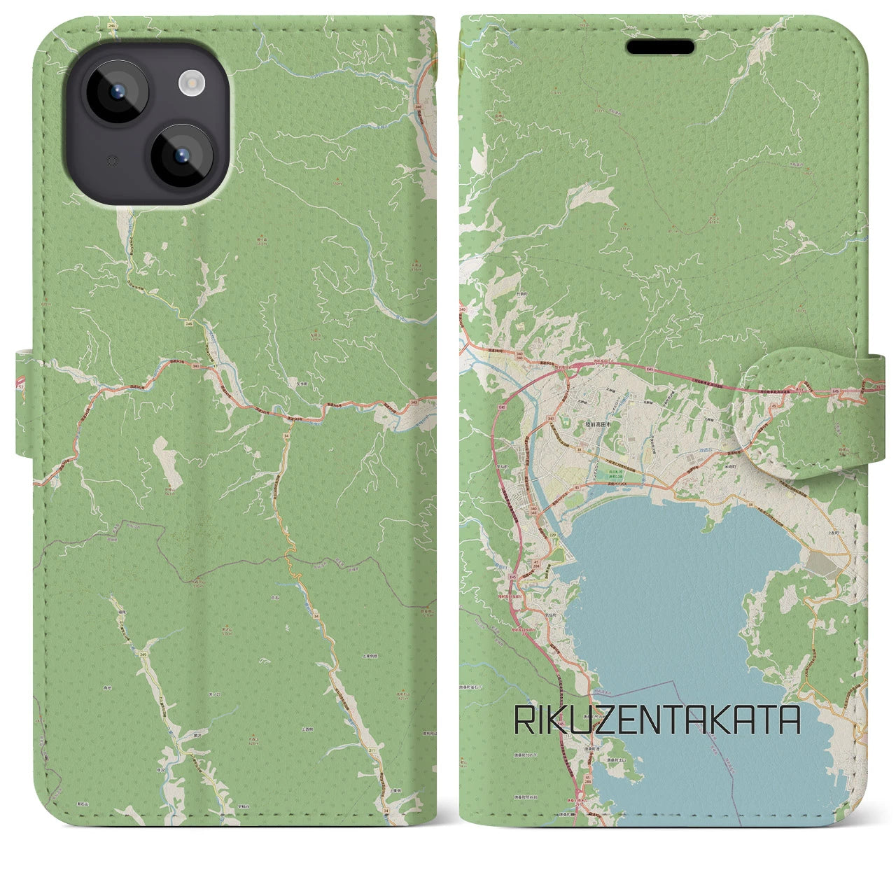 【陸前高田(岩手県)】地図柄iPhoneケース(手帳タイプ)ナチュラル・iPhone 14 Plus 用