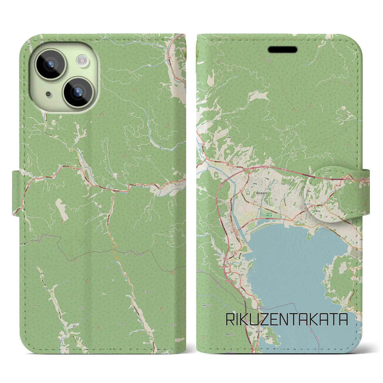 【陸前高田(岩手県)】地図柄iPhoneケース(手帳タイプ)ナチュラル・iPhone 15 用