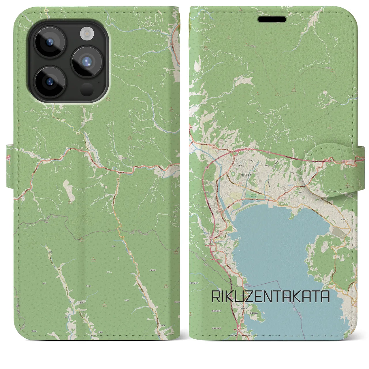 【陸前高田(岩手県)】地図柄iPhoneケース(手帳タイプ)ナチュラル・iPhone 15 Pro Max 用