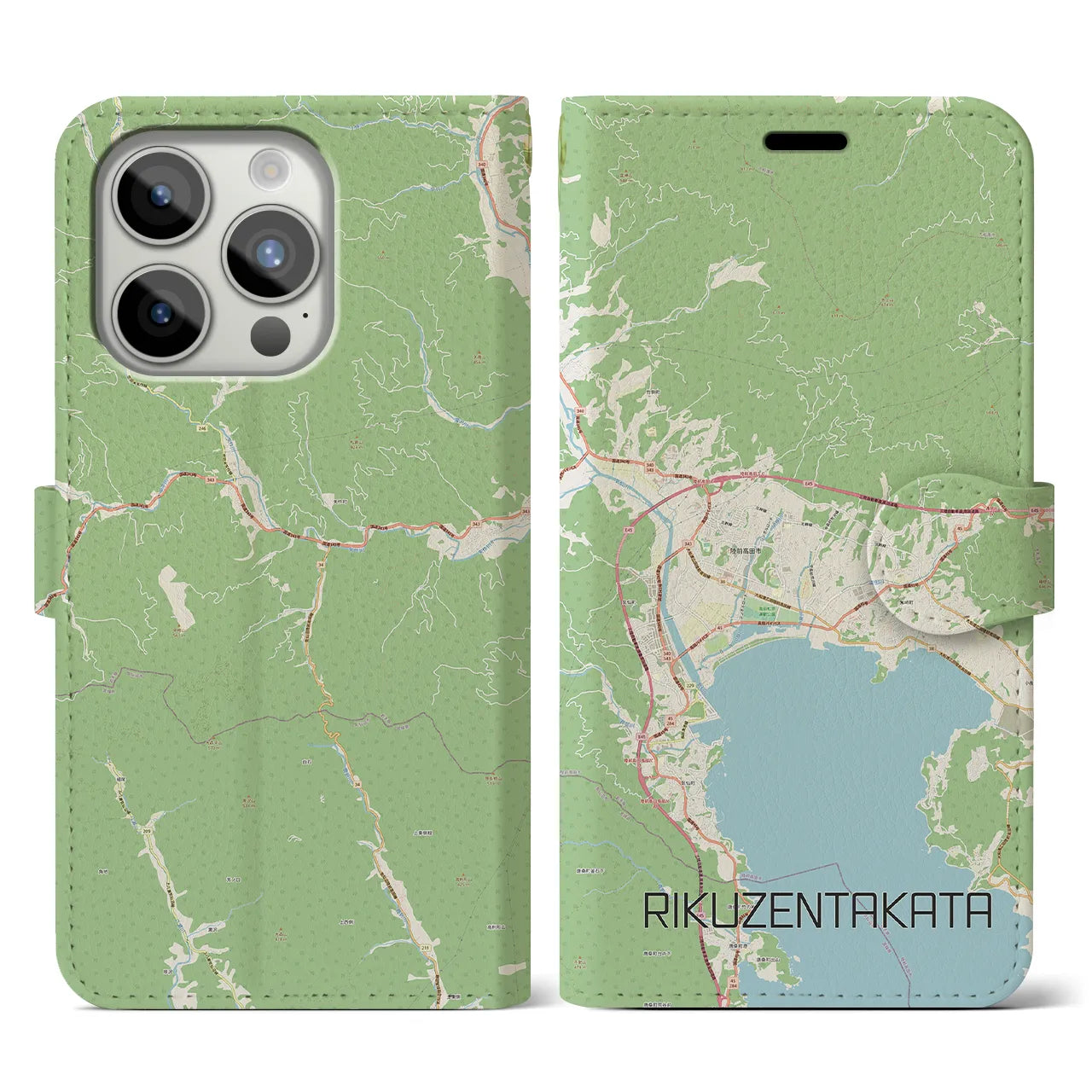 【陸前高田(岩手県)】地図柄iPhoneケース(手帳タイプ)ナチュラル・iPhone 15 Pro 用