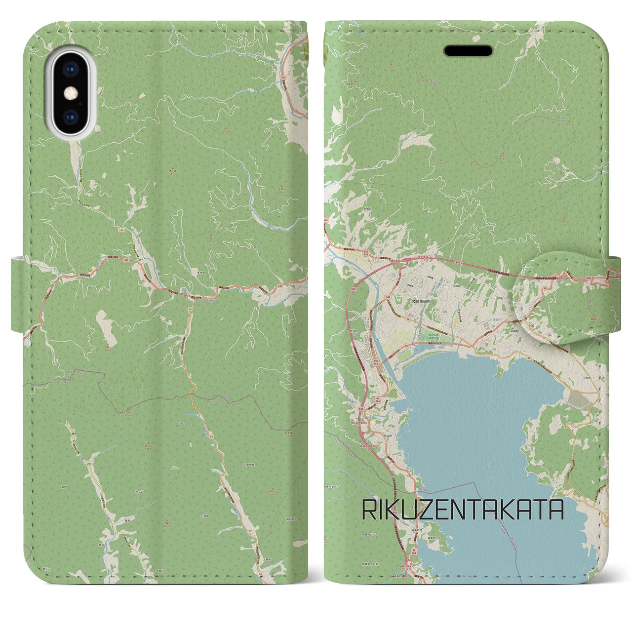 【陸前高田(岩手県)】地図柄iPhoneケース(手帳タイプ)ナチュラル・iPhone XS Max 用